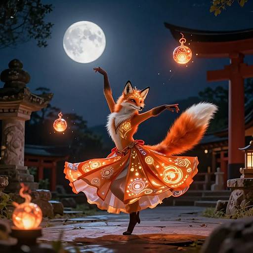 Kitsunes' Magical Dance Under Moonlight
