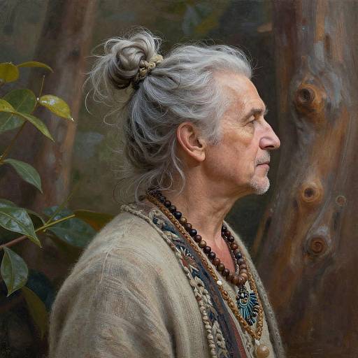 Artistic Elderly Man with Grey Bun