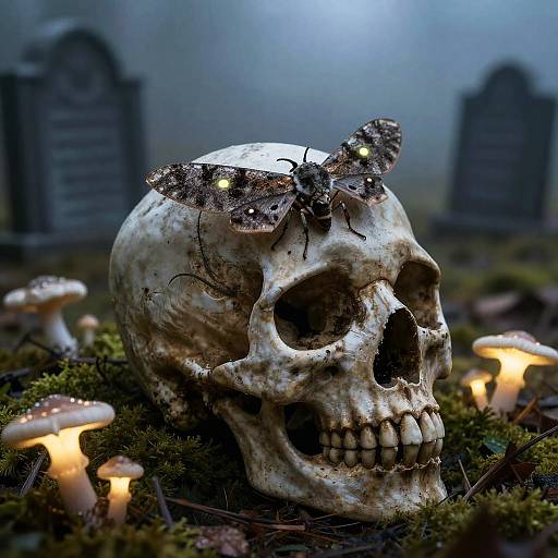 Luminous Deathhead Moth on Skull