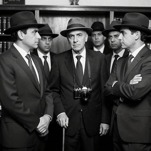 Black and White Portrait of Men in Suits and Hats