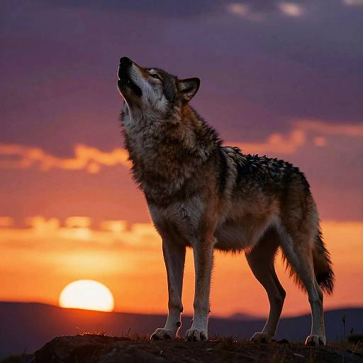 Majestic Wolf Howling Sunset Silhouette