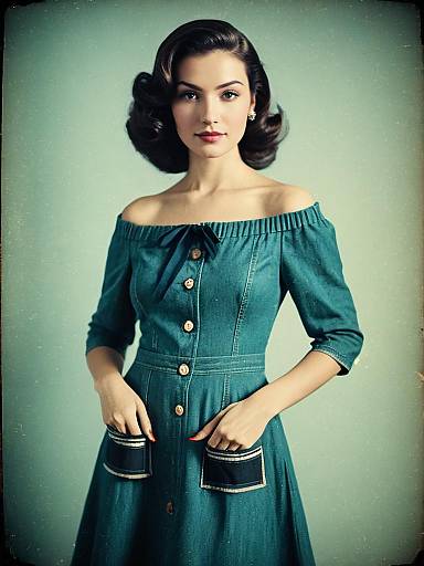 Woman in Vintage Denim Dress