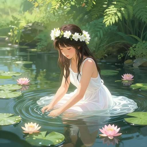 Serene Fairy Bathing in Sunlit River