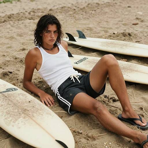 Rebellious Surfer Lounging on Beach