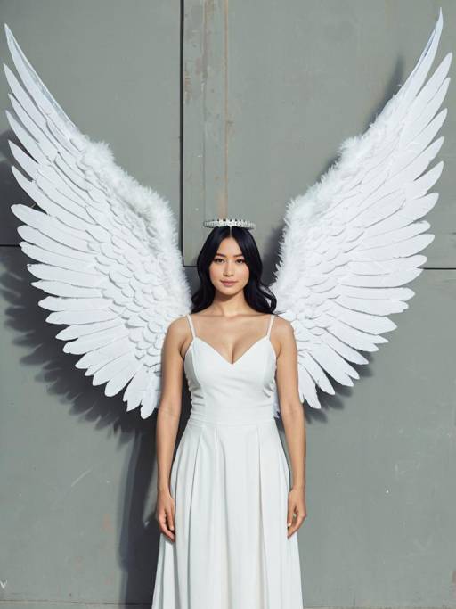 Woman in Angel Costume with Large Wings