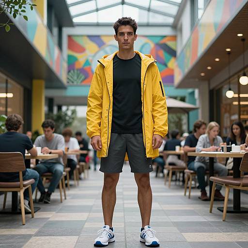 Athletic Man in Vibrant Urban Atrium