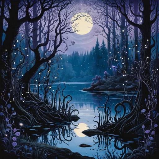 Mystical Forest by Twilight Lake