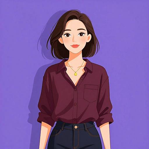 Casual Woman in Burgundy Blouse