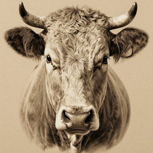 Realistic Cow Face Sepia Drawing
