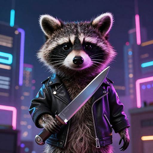 Cyberpunk Raccoon with Knife