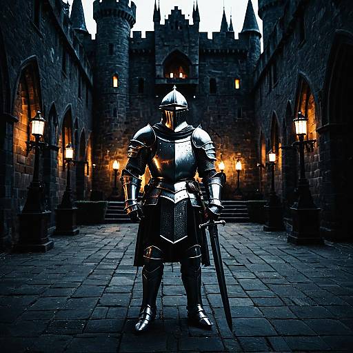 Majestic Knight in Enchanted Castle Courtyard
