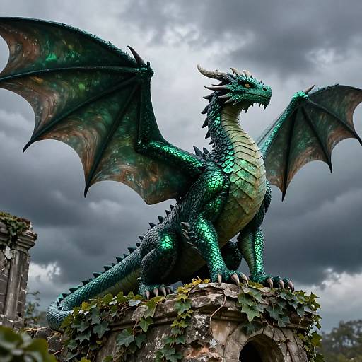 Emerald Dragon on Ancient Ruins