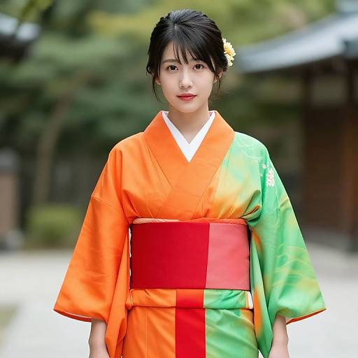 Female in Orange and Green Kimono