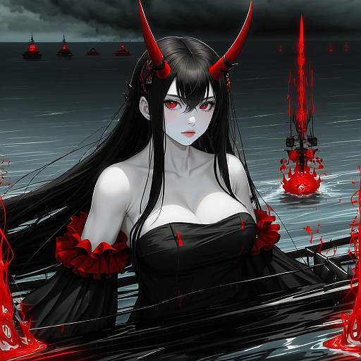 Illustration of Battleship water oni, kantai collection in the style of Bacius