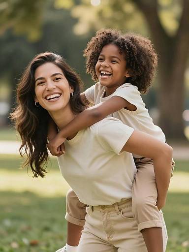 Sunlit Park Piggyback Mother & Daughter