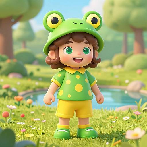 Joyful Child in Frog Hat