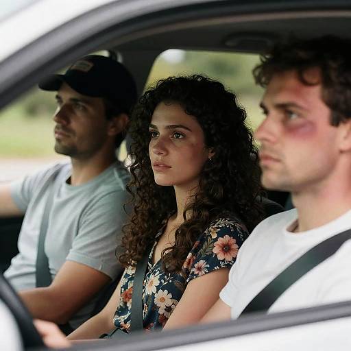 Three People Sitting in Car with Injured Man