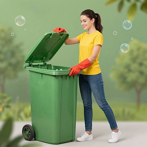 Woman Disposing Waste with Bubbles