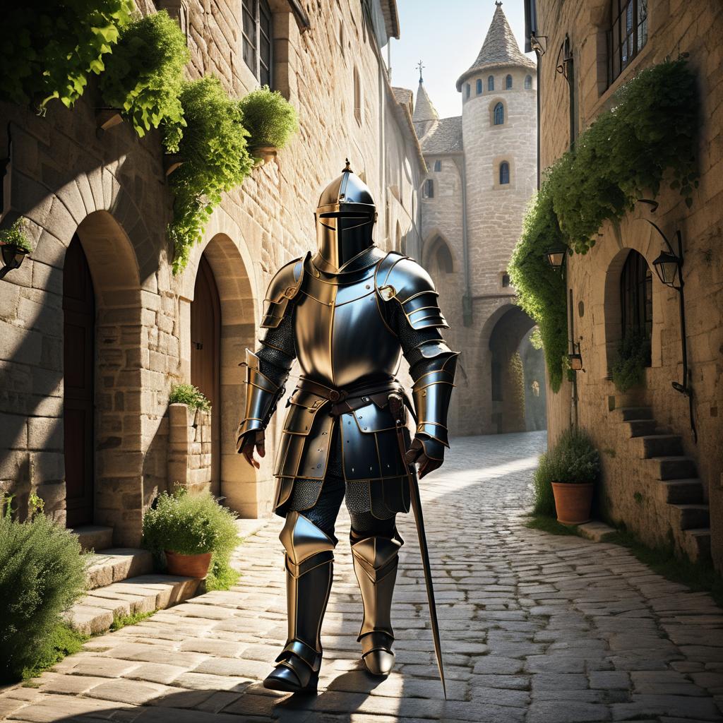 Majestic Knight in Medieval Village Scene