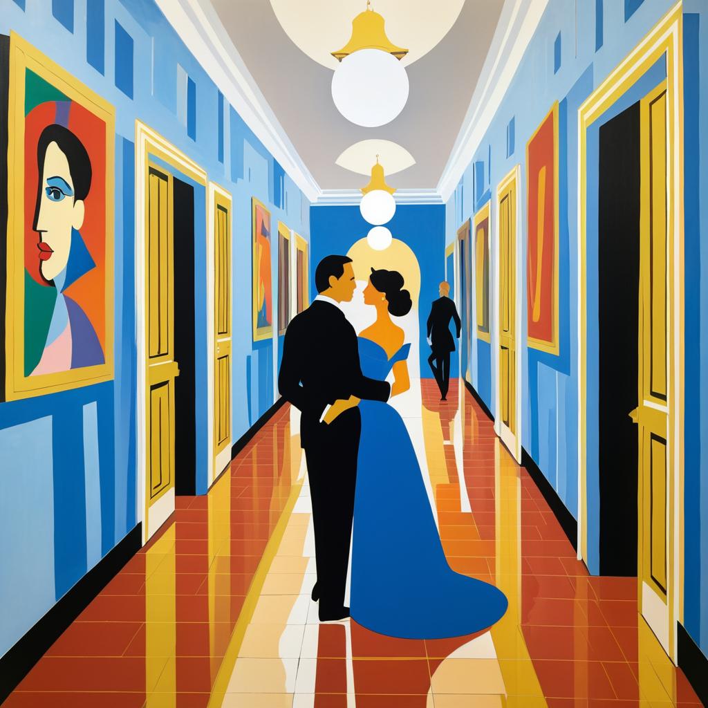 Picasso-Inspired Corridor with Couple