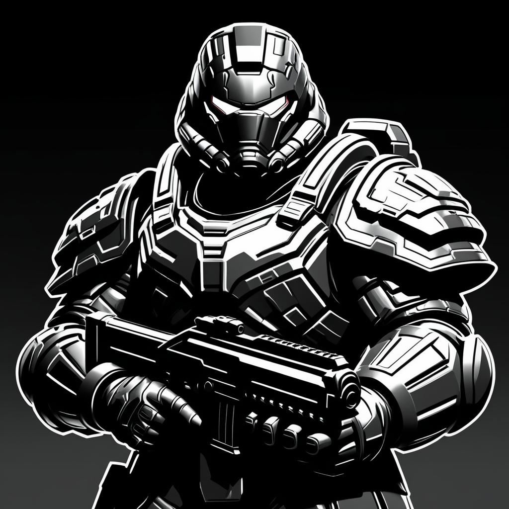 Intense Doom Slayer Illustration in High Contrast