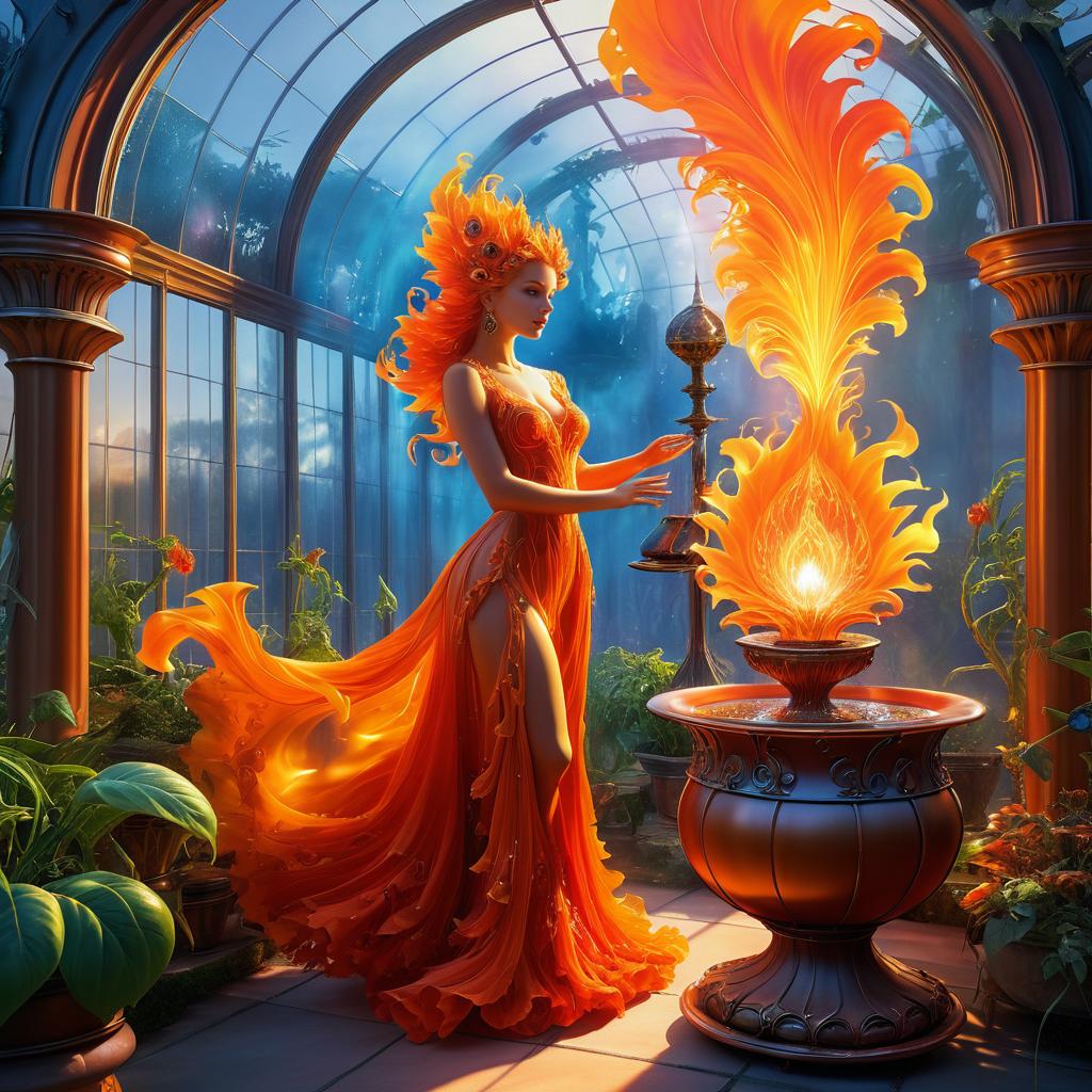 Enchanted Flame Spirit in Greenhouse