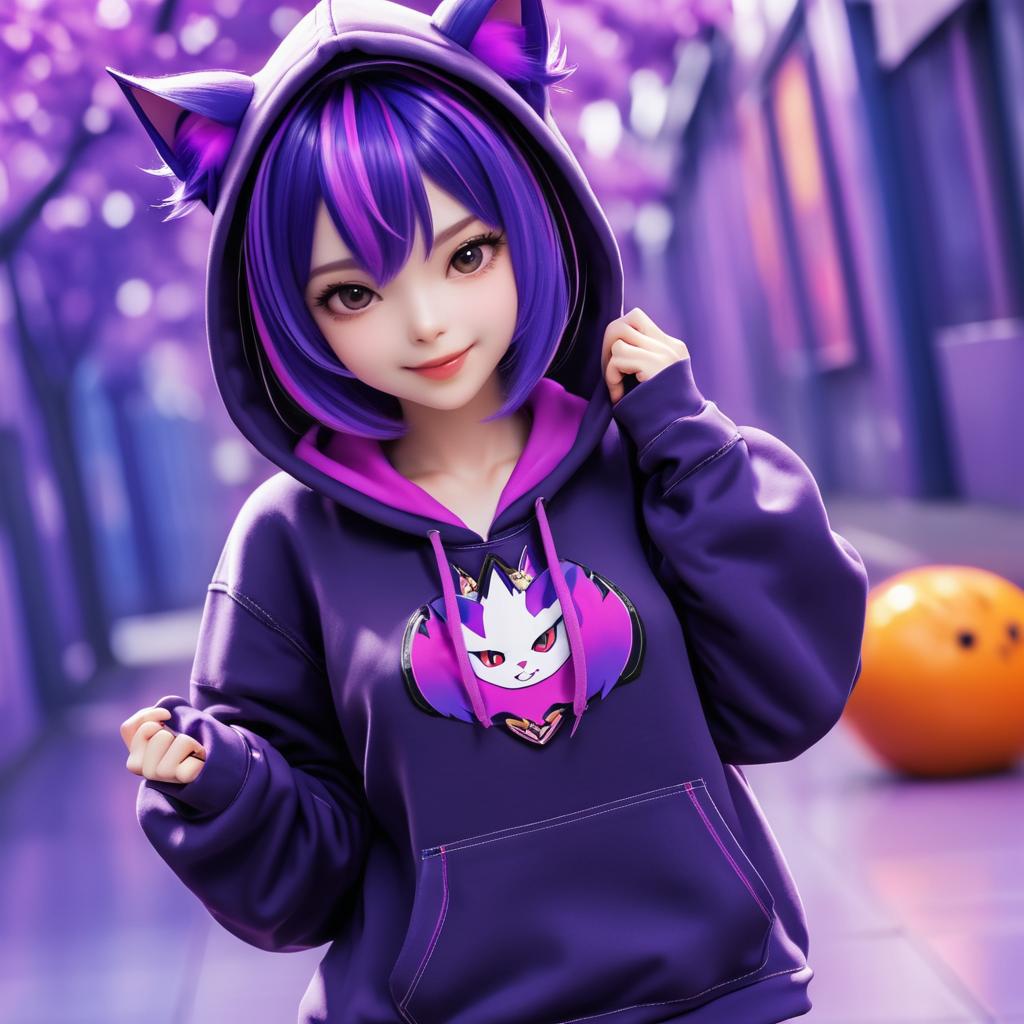 Mischievous Catgirl in Cute Hoodie