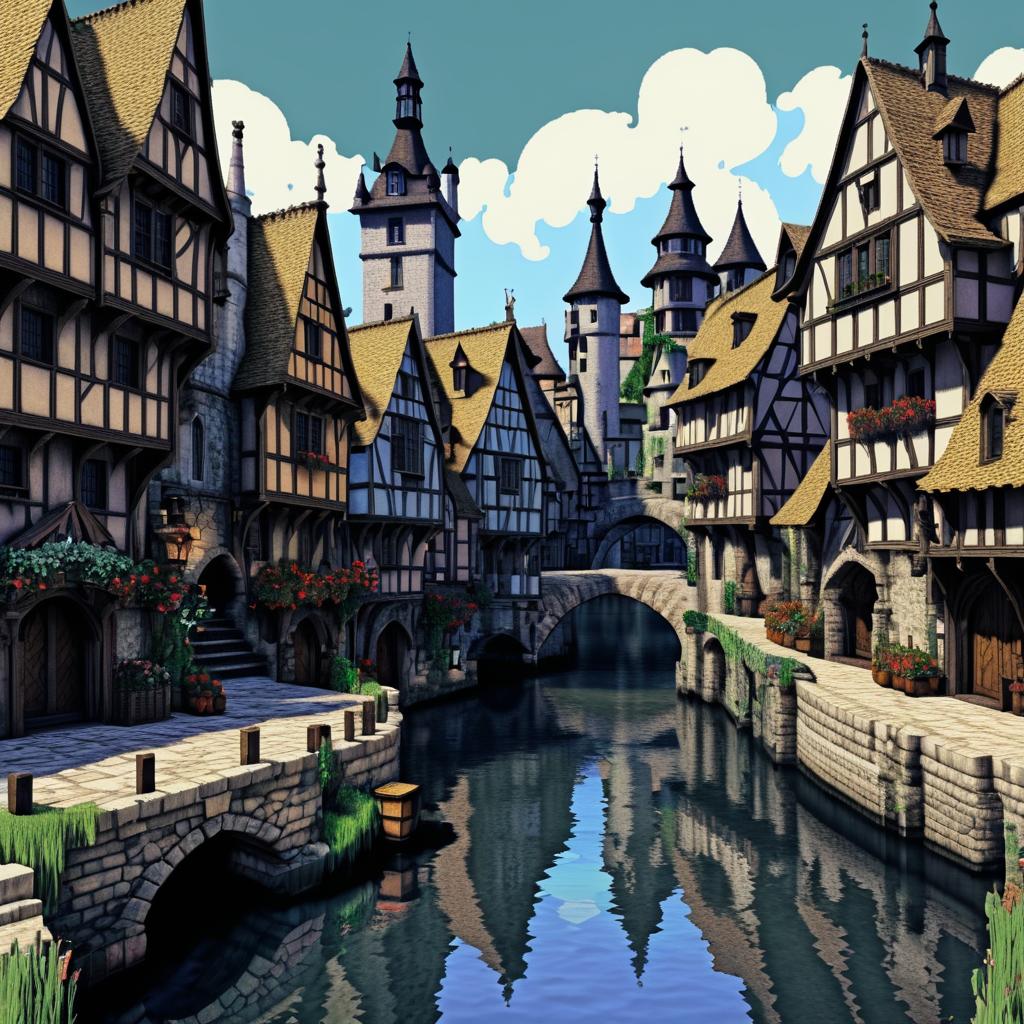 Romantic Pixel Art Medieval Port Town