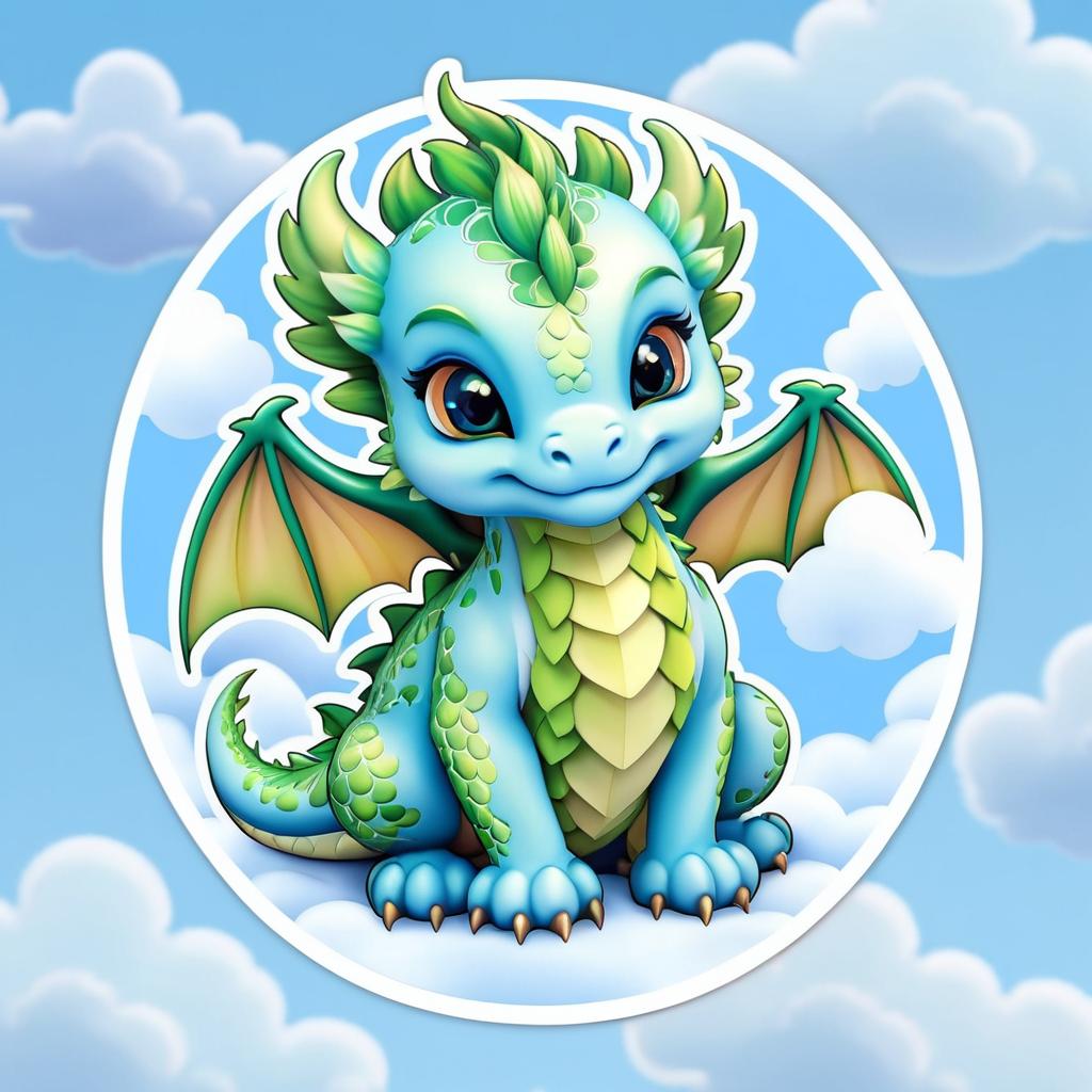 Cute Baby Dragon Sticker in Clouds