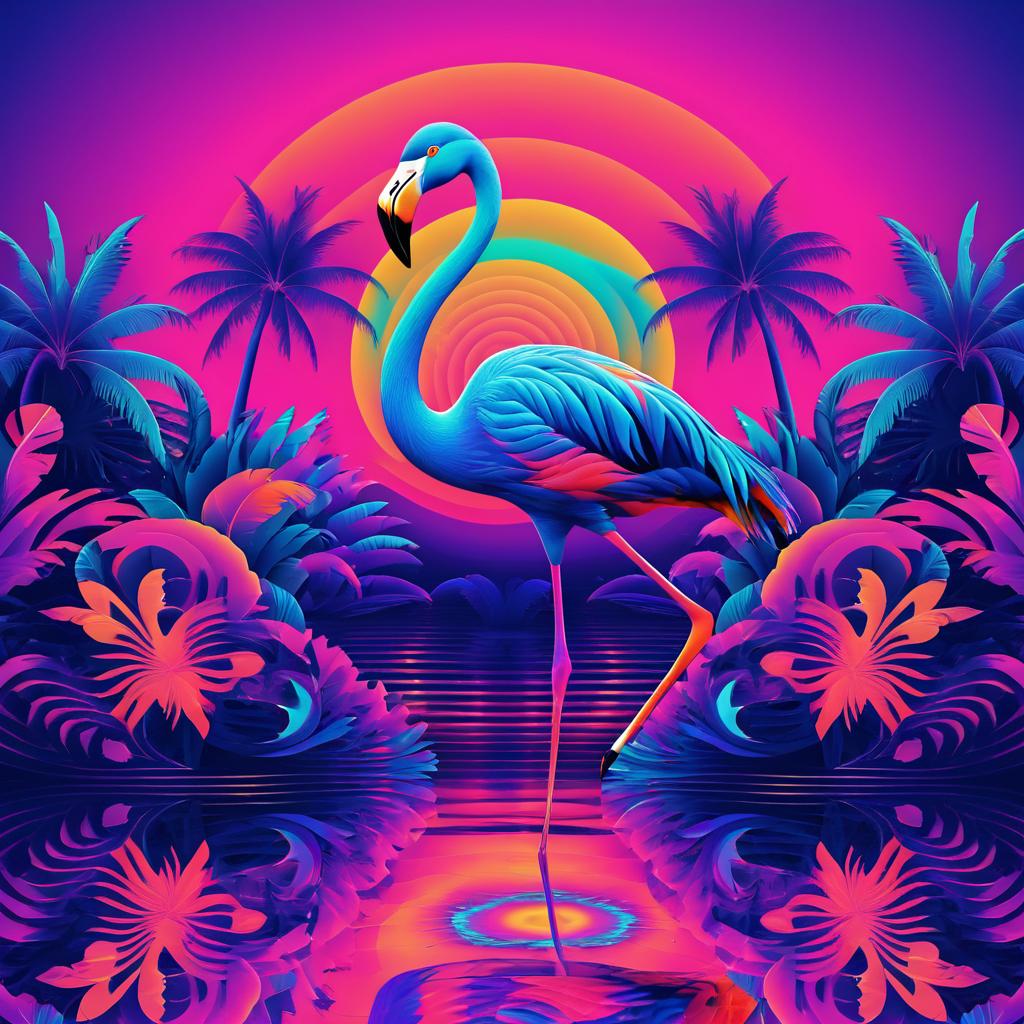 Vibrant Psychedelic Flamingo Art