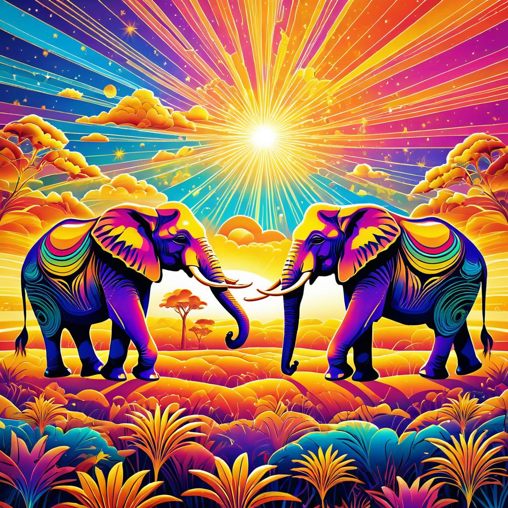 Magical Psychedelic Elephants in Savanna