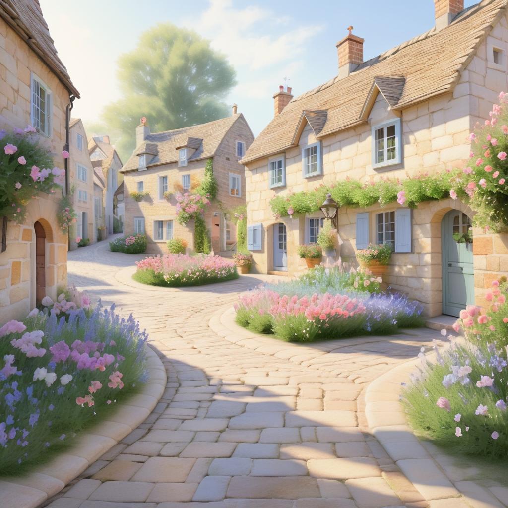 Whimsical Village Square in Pastel Colors