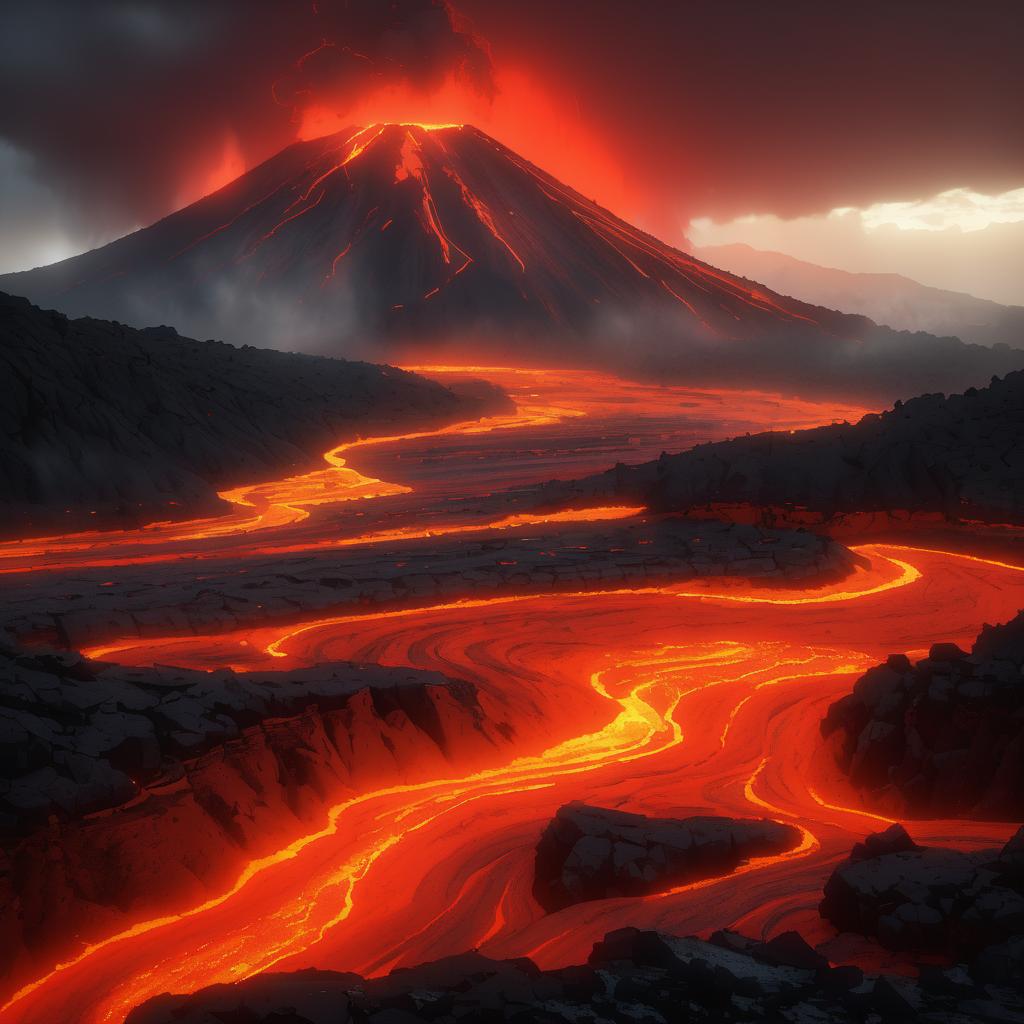 Fiery Landscape at Volcanic Summit