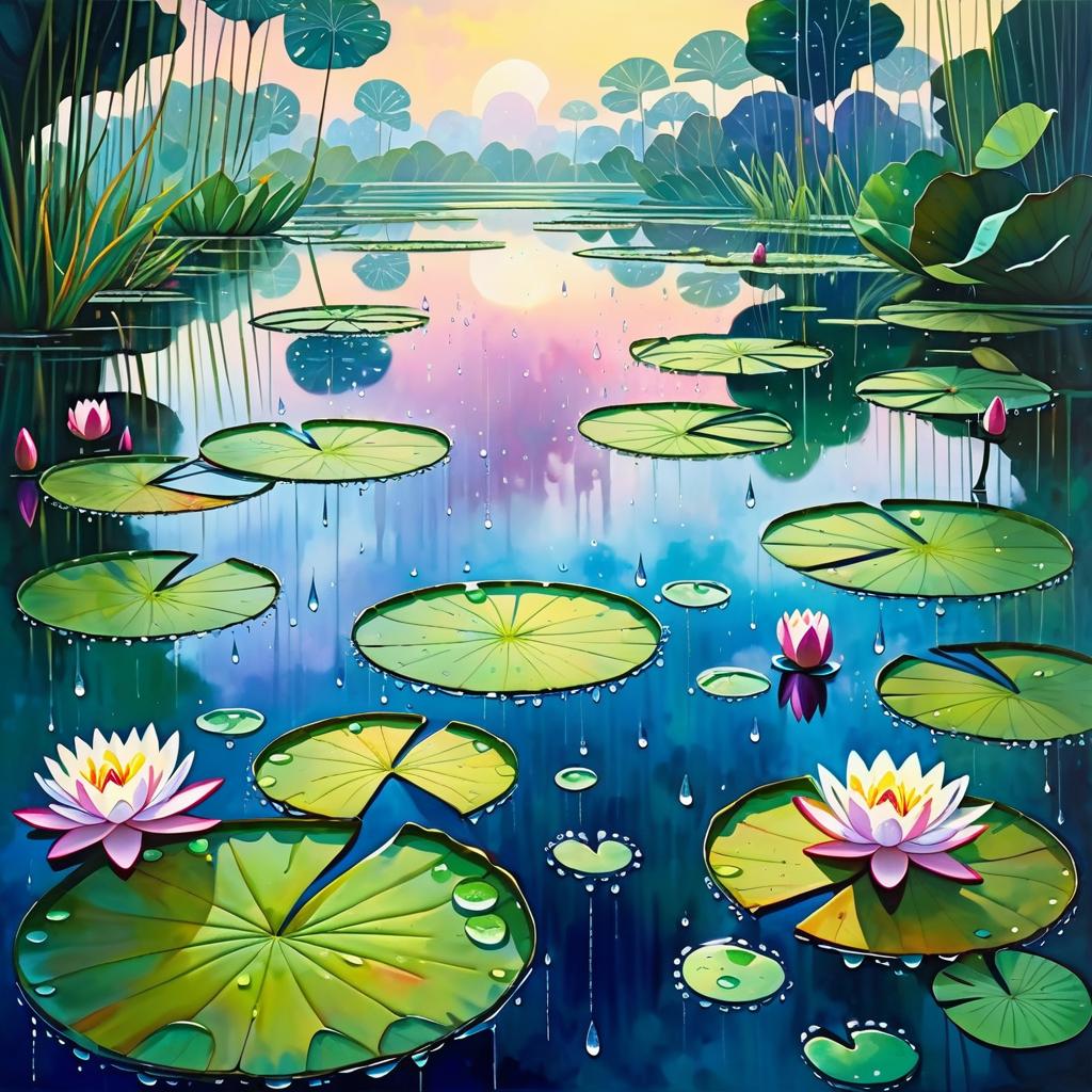 Serene Water Lily Pond at Dusk