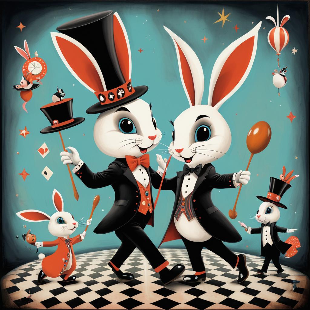 Whimsical Rabbit Magician in Lowbrow Art