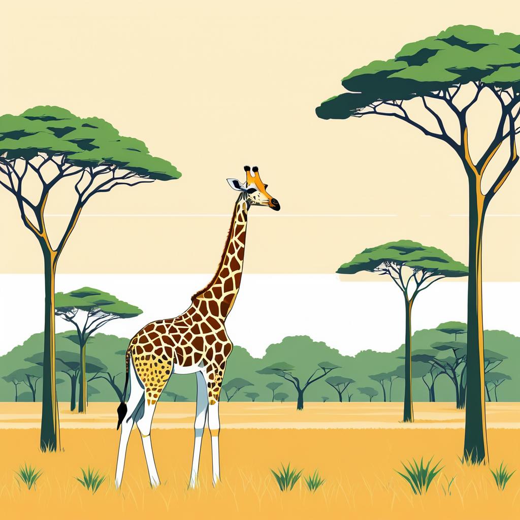 Minimalist Flat Color Giraffe Illustration