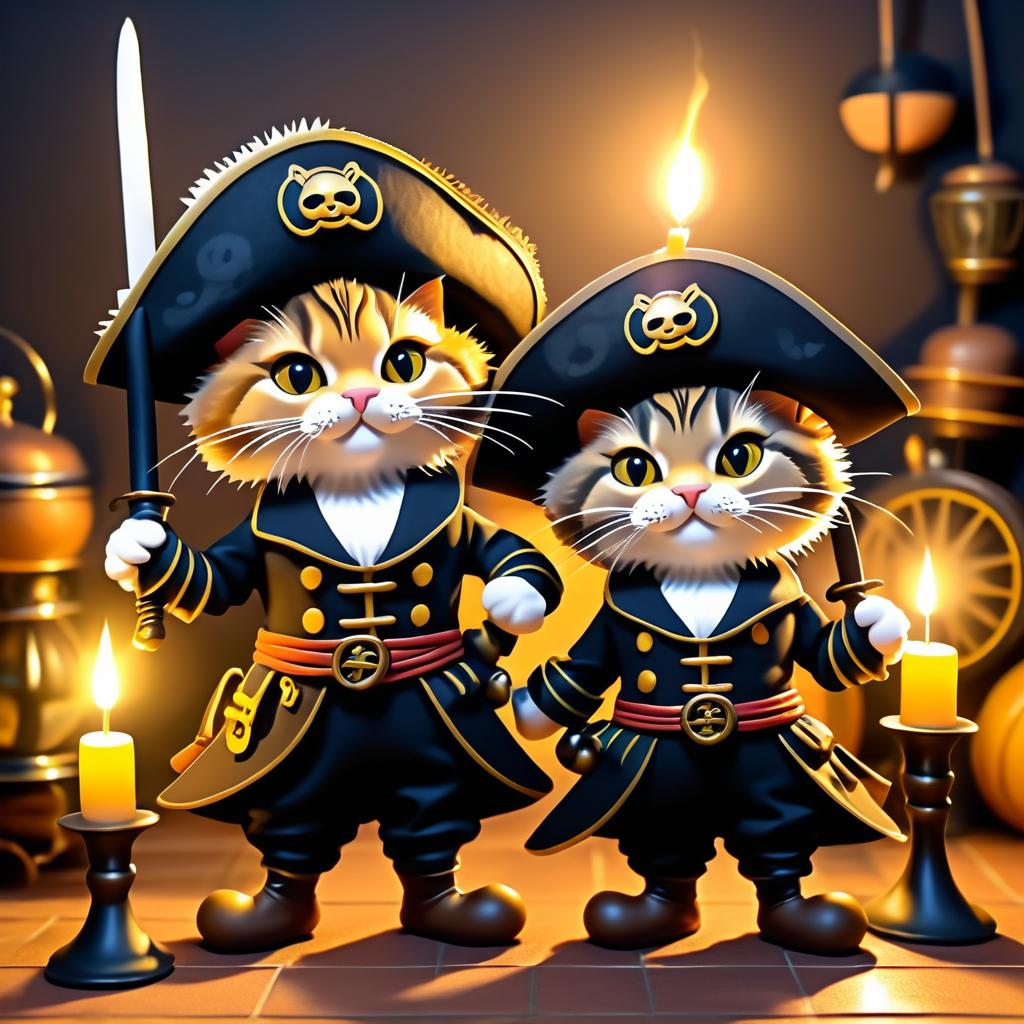 Whimsical Pirate Cats in Candlelight