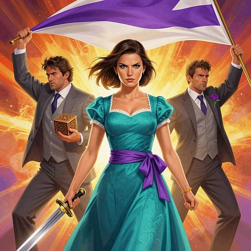 Determined Woman Leading Fiery Rally