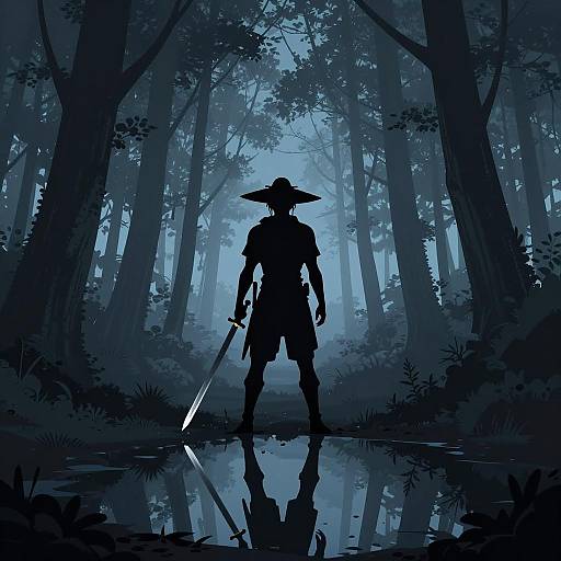 Mysterious Warrior in Misty Forest