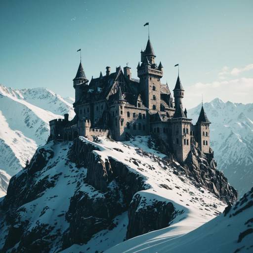 Abandoned Castle on Snowy Mountain Peak