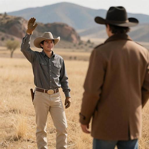 Two Men in Golden Field Photograph