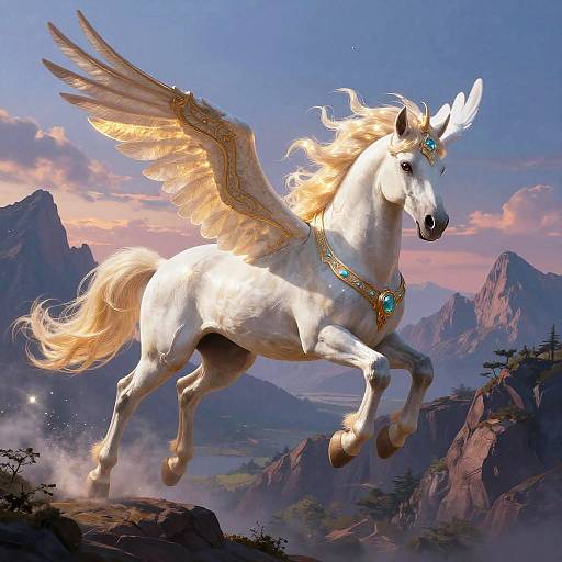 Majestic Pegasus Over Twilight Cliffs