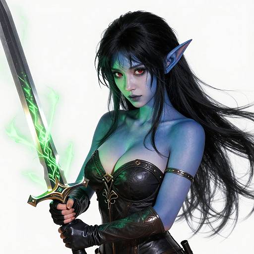 Fantasy Dark Elf Warrior with Glowing Sword