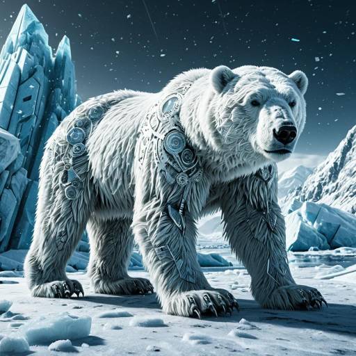 Cyberpunk Mechanical Polar Bear in Arctic Landscape