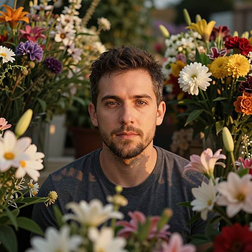 Gentleman Amidst Lush Flower Garden