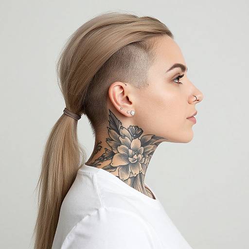 Blonde Woman with Floral Tattoos Profile
