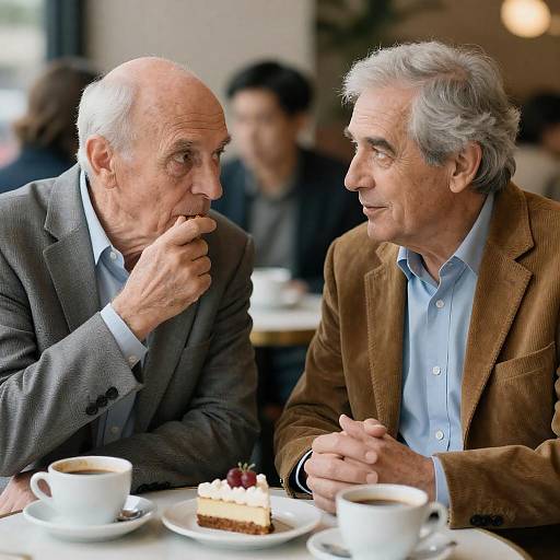 Two Older Men Dining in a Café