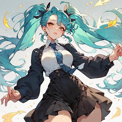 Aqua Twintails with Necktie and Sheer Skirt