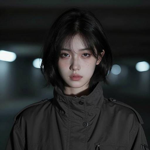 Somber Young Woman in Dark Jacket