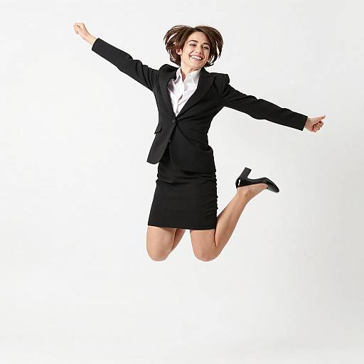 Joyful Woman Jumping in Business Attire